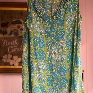 Lilly Pulitzer Blue and Green Peter Pan Collar Blouse